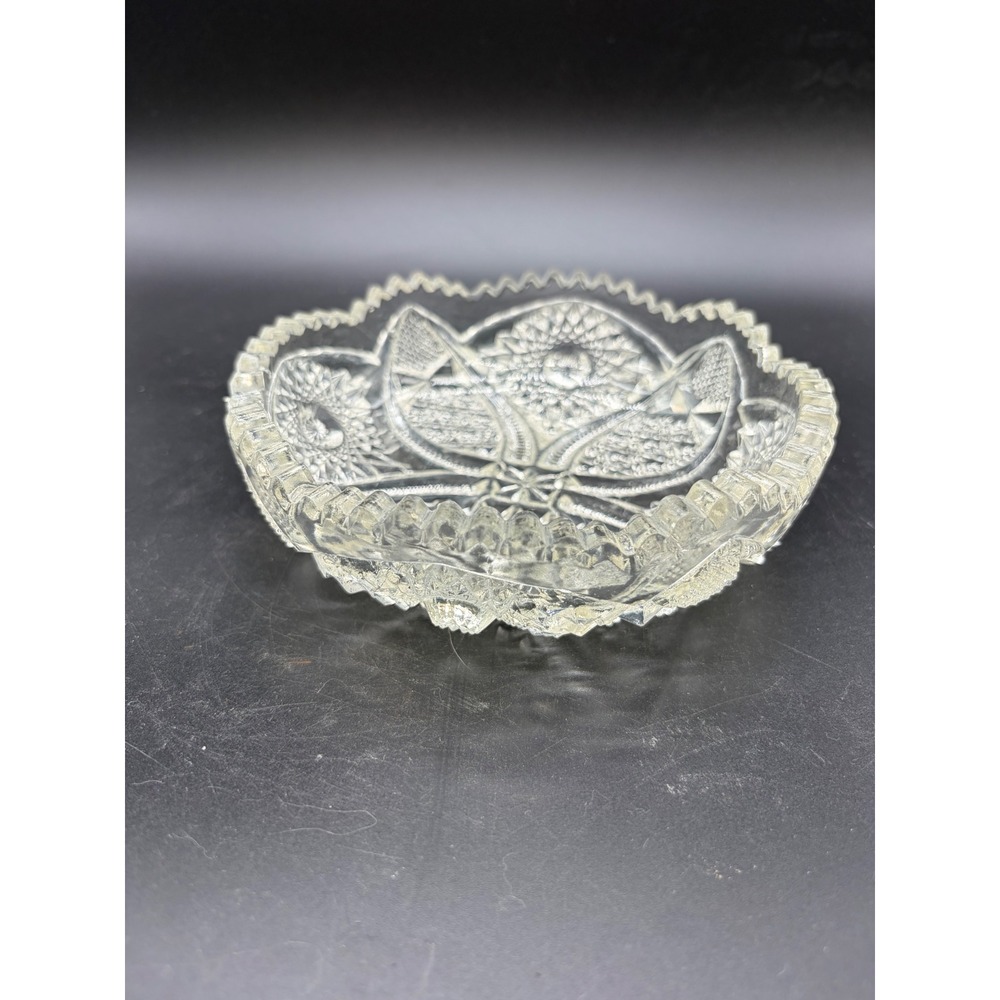 Vintage Cut Glass Crystal Round Bowl Fancy Textured Design
